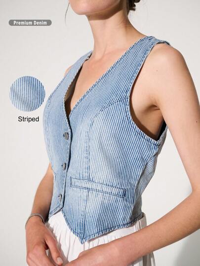 WESTFADE Premium Cotton Denim Striped Vest