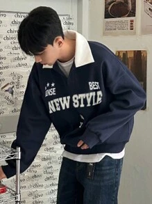 DAZY 男士休闲撞色字母印花落肩套头衫，秋季