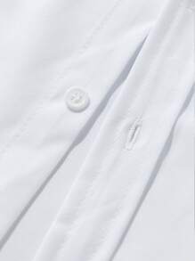 Manfinity Mode Men's Solid Color Plain Simple Casual Long Sleeve Basic Business Dress Shirt, White, For Boyfriend Gift, Fall - White - View 7