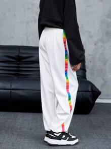 SHEIN Explorewe Tween Girls' Casual Sporty Colorful Print Elastic Waist Long Pants - White - View 2