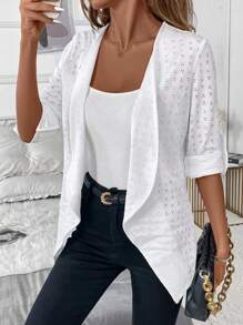 SHEIN Clasi Women's Solid Color Lace Casual Regular Jacket,Fall Clothes - White - View 4