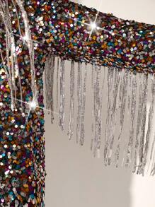 FeverCity 男士时尚网眼面料刺绣串珠流苏边立领派对长袖夹克，春季和秋季，男友礼物 - 彩色 - 查看 8