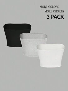 SHEIN PETITE 3 件套休闲简约纯色紧身短款外套抹胸女式夏季上衣 - 彩色 - 查看 2