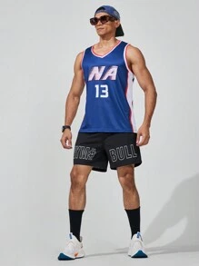 Manfinity Fitness 男友风男士字母印花抽绳腰休闲健身运动短裤