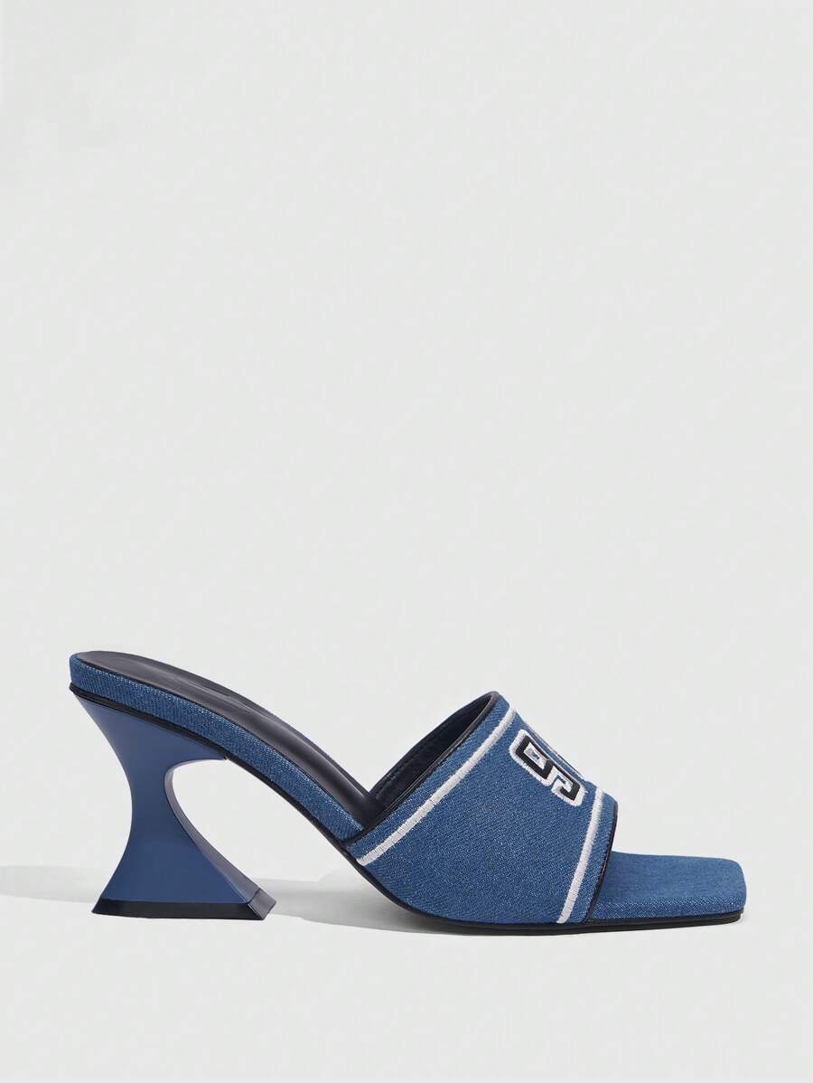 CUCCOO SZL Square-Toe Mule Women's High-Heeled Sandals With Blue Embroidery Thread Workmanship And Unique Heel Shape Halloween - Blue - View 1