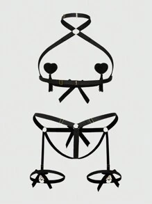 ROMWE Goth Dark Plus Size Sexy Bow Ribbon Non-Slip Nipple Sticker Lingerie 6 Pieces Set