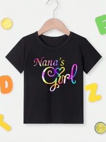 Baby Girl's Casual Creative Colorful Letter Print Short Sleeve T-Shirt, Summer - Black - View 3