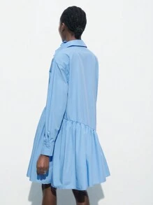 Maija 女士蓝色 3D 花卉可拆卸褶饰不对称 A 字形连衣裙 - 藍色 - 查看 8