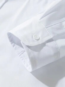 Manfinity Mode Men's Solid Color Plain Simple Casual Long Sleeve Basic Business Dress Shirt, White, For Boyfriend Gift, Fall - White - View 6
