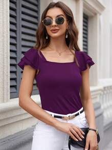 SHEIN Clasi Áo thun nữ có mũ màu trơn thường ngày, mùa hè - Màu tím - Xem 5