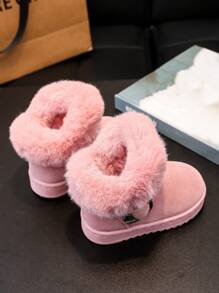 2024 Winter New Kids Warm Snow Boots, Thicken Plush Mid-Calf Boots For Toddler Boys & Girls - Pink - View 4