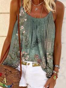 Women's Print Casual Loose Fit Cami Top Vacation - Green - View 1