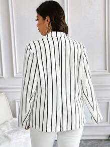 Calvaya Áo khoác Blazer dài tay giản dị tối giản sọc đen trắng cỡ lớn cho nữ - Đen và trắng - Xem 2