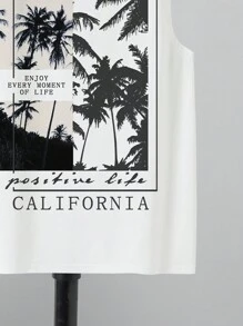 CALIFORNIA 青少年男孩休闲简约夏季椰子树图案圆领无袖背心，适合夏季