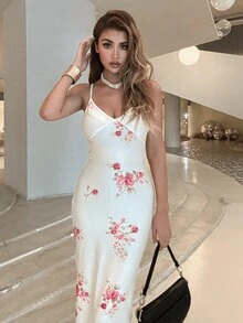 WOWDARK Damen Blumen-Muster Träger Lässig Urlaubskleid, modisch & sexy, Herbst