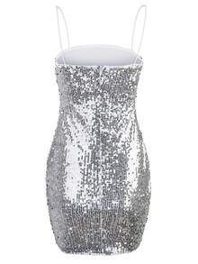 Sparkling Silver Sequin Spaghetti Straps Short Party Dress - Silver - View 8