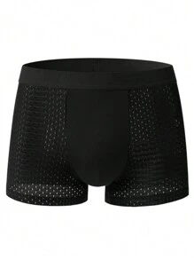 4pcs/Pack Men's Solid Color Hollow-Out Briefs - Black - View 3