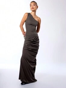 MUSERA 单肩不对称上衣 外出上衣 秋季优雅 春季夏季假日 - 棕色 - 查看 4