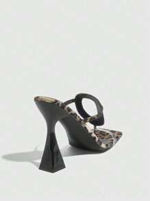 CUCCOO SZL Leopard Print Patent Leather High Heel Sandals For Women With Chunky Heels And Square Toe Christmas Halloween - Brown - View 11