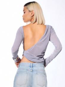 MUSERA Áo tay dài cổ thẳng xếp ly bên hông, thích hợp cho kỳ nghỉ xuân hè, phong cách thường ngày, thu, thanh lịch, đi nghỉ mát. - Màu xanh lam - Xem 2