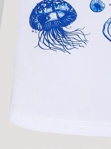 青少年女孩休闲时尚图案 T 恤，印有海星和鲸鱼图案，短款 - 白色 - 查看 5