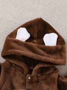 SHEIN 2 chiếc Bé Trai Thoải Mái & Ấm Áp Hoạt Hình Gấu Thêu Có Mũ Trùm Đầu Bộ Đồ Ngủ & Quần Bộ Đồ Ngủ - màu nâu - Xem 6