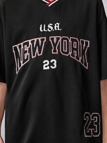 SHEIN 2pcs Tween Boy's Loose Casual Sports Letter Print T-Shirt And Shorts Set - Black - View 5