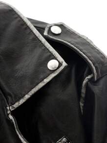 Chiquease Chaqueta de motocicleta de PU desgastado de alta gama de estilo casual americano vintage - Negro - Ver 3
