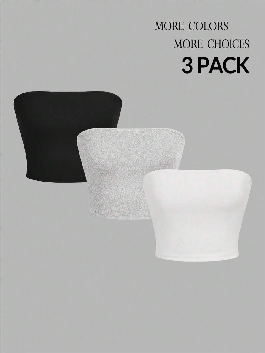 SHEIN PETITE 3 件套休闲简约纯色紧身短款外套抹胸女式夏季上衣 - 彩色 - 查看 1