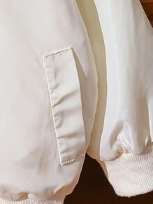 SHEIN 年轻男孩字母刺绣拉链口袋休闲长袖夹克 - 杏色 - 查看 4