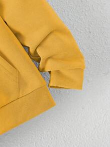 SHEIN 少女长袖字母印花口袋卫衣，休闲日常穿着 - 黃色 - 查看 3