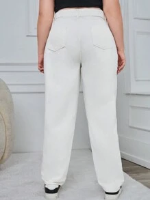 SHEIN Cottnline Plus Size Women Pockets Straight-Leg Casual Versatile Jeans - White - View 2