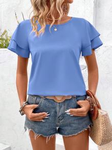 Breezaya Solid Color Raglan Sleeve Casual Vacation Shirt,Short Sleeve Tops