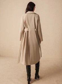 Poéselle Casual College American Retro Double-Breasted Suit Lapel Button Trench Coat, Autumn Clothing, Brown Jacket, Autumn Trench Coat, Basic, Cardigan Long, Business - Khaki - View 2