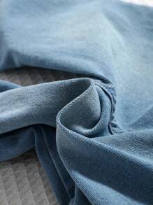 SHEIN 女婴松紧腰带口袋樱桃印花蓝色牛仔喇叭裤 - 淺色水洗藍 - 查看 3