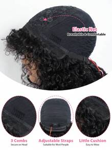 Density Pro Real Human Hair Fluffy Wear & Go Glueless Curly Bob Wig With Bangs, 12 Inch Natural Black Water Wave Full Machine Made Deep Curl Wig, 250% Density 100% Human Hair - S1B - View 5