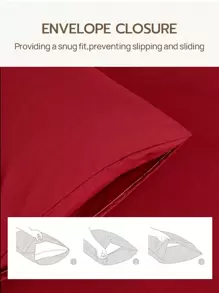 2 piezas Funda de almohada de color rojo vino súper suave y lisa, con cierre de sobre, unicolor, para dormitorio, dormitorio universitario y ropa de cama escolar - Burdeos - Ver 5