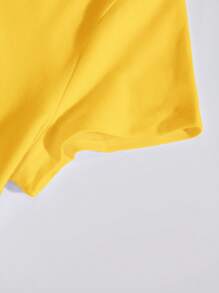 SHEIN EZwear T-shirt col rond à manches courtes d'été pour femme avec imprimé numérique 72 et lettres du Brésil - Jaune citron - Voir 5