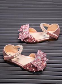 Zapatos planos con decoración de strass, diseño de mariposa lindo con efecto de brillo para niños - Rosa - Ver 3