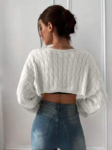 Chiquease Cárdigan corto minimalista de unicolor casual para mujer, Top de manga larga