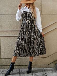 SHEIN Clasi Vestido de verano sin mangas con tirantes espaguetis con estampado completo