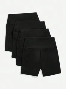 SHEIN Sport Gameset 4pcs Solid Wideband Waist Sports Shorts