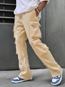 Manfinity EMRG Men's Solid Color Drawstring Pocket Casual Cargo Sweatpants