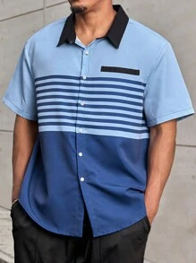 Manfinity Homme Camisa de verano para hombre con estampado de rayas y mangas cortas