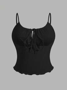 Flirla 2pcs Plain Plus Size Tank Tops With Front Middle Drawstring And Ruffled Hem - Multicolor - View 6