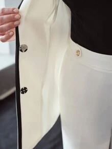 MOTF PREMIUM CONTRAST PIPING PEAK COLLAR BELTED WAISTCOAT