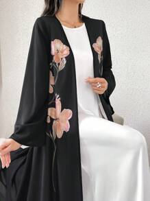 Al Najma 女士花卉印花优雅长袖阿拉伯长袍 - 彩色 - 查看 8