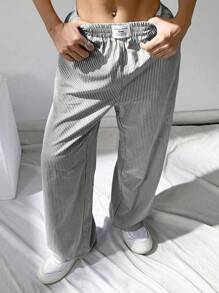 SHEIN EZwear Plus Size Loose Striped Casual Pants, Summer - Black - View 1