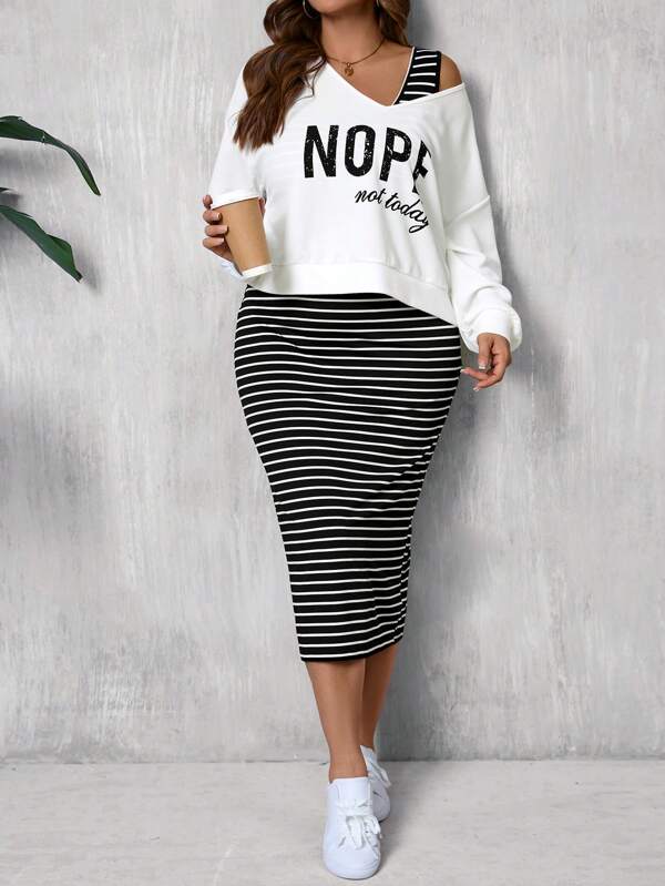 SHEIN LUNE Plus Size Leopard Print Two-Piece Set, V-Neck Long Sleeve Sweatshirt & Leopard Print Long Skirt Fall Women Clothes Women Clothing Sets Travel Outfit Airport