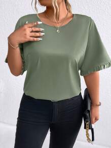 SHEIN LUNE Áo cổ tròn trơn & đơn giản dành cho nữ cỡ lớn - màu xanh lá - Xem 4